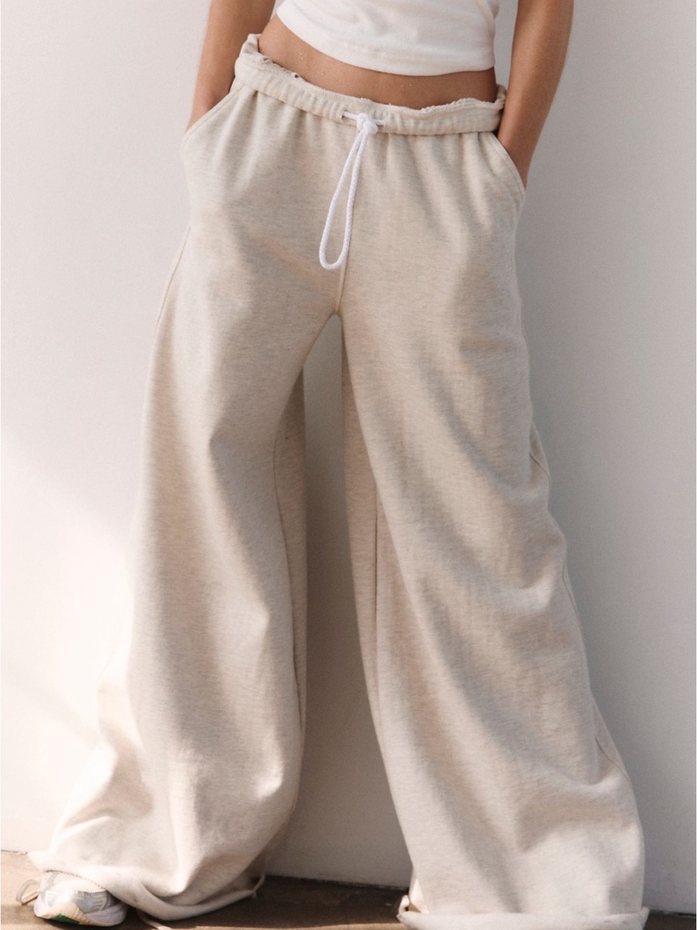 Free People Wide-Leg Sweatpants in Heather Oat - Picture 4 of 5
